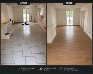 Photo de galerie - Pose de carrelage imitation parquet