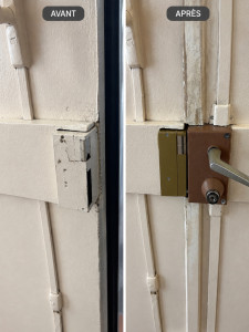 Photo de galerie - Remplacement d’une gâche électrique  Dépose de l’ancienne gâche, pose de la nouvelle et réglage pour assurer le bon fonctionnement de la porte.