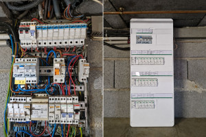 Photo de galerie -  Mise aux normes d’un tableau électrique 
Un tableau ancien, non conforme,  inadaptées
par un tableau au normes  