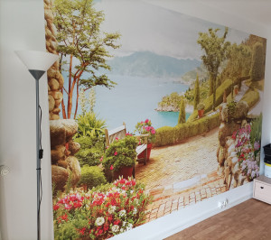 Photo de galerie - Pose papier peint trompe oeil
